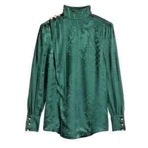 Balmain x H&M Emerald Green Silk Blouse & Bag
